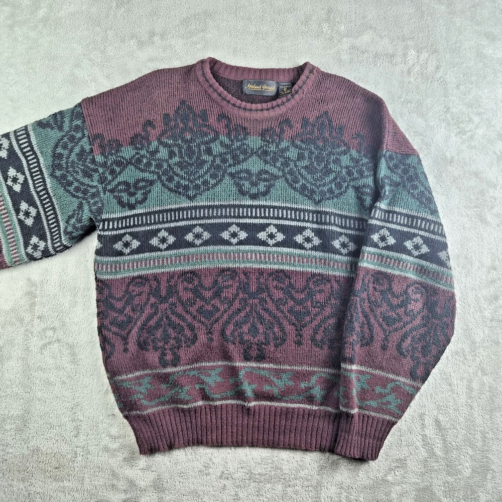 Vintage Michael Gerald Sweater Mens XL Knit Abstract Tribal 90s Southwestern
